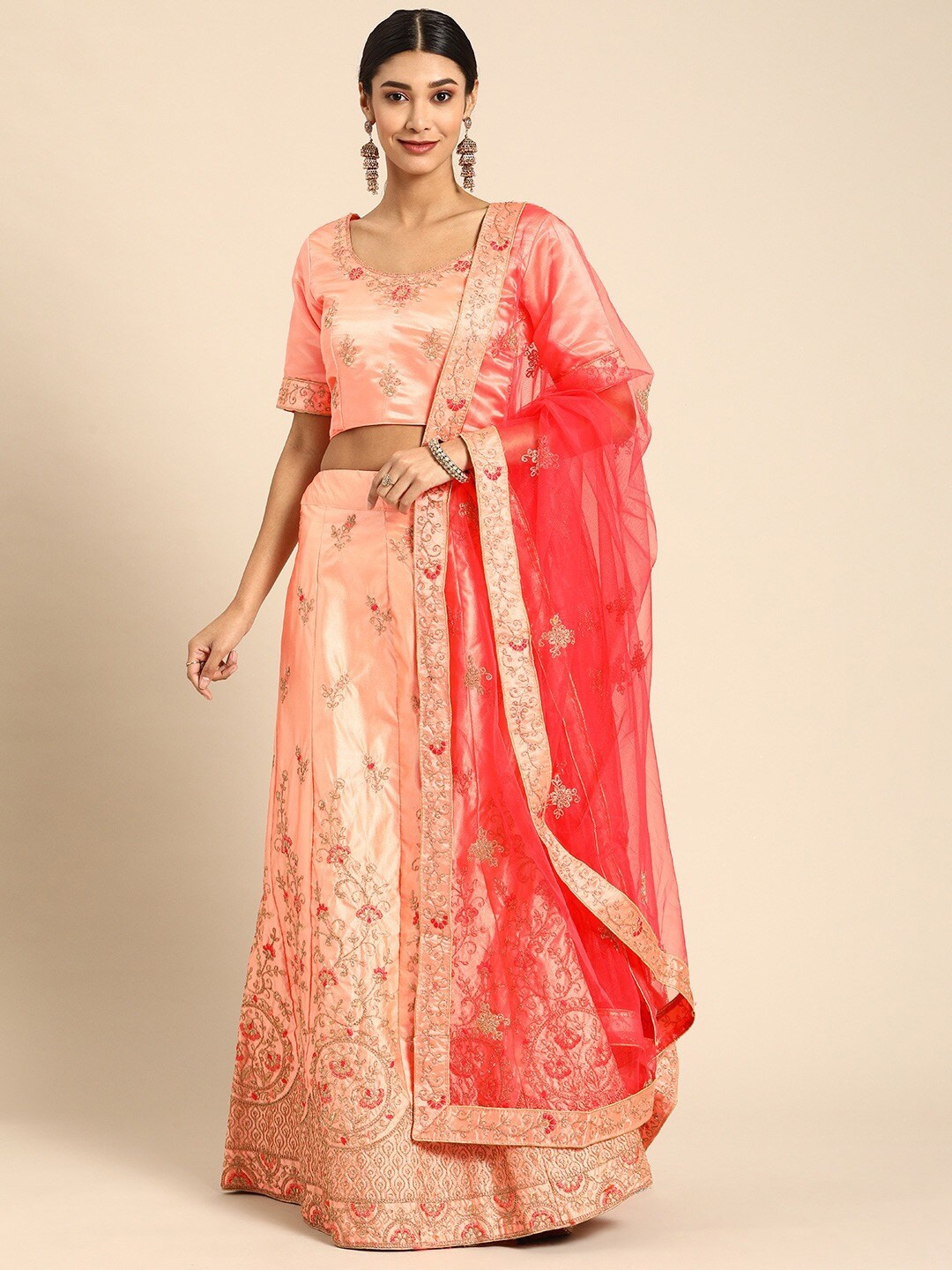 

KALINI Embroidered Semi-Stitched Lehenga & Blouse With Dupatta, Peach