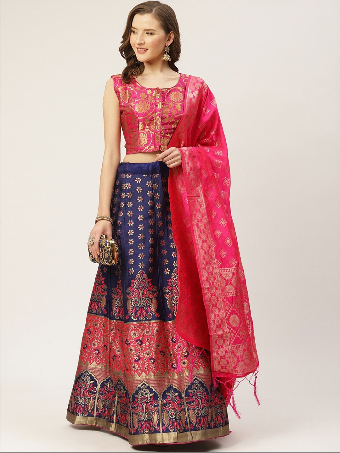 

KALINI Woven Design Semi-Stitched Lehenga & Blouse With Dupatta, Pink