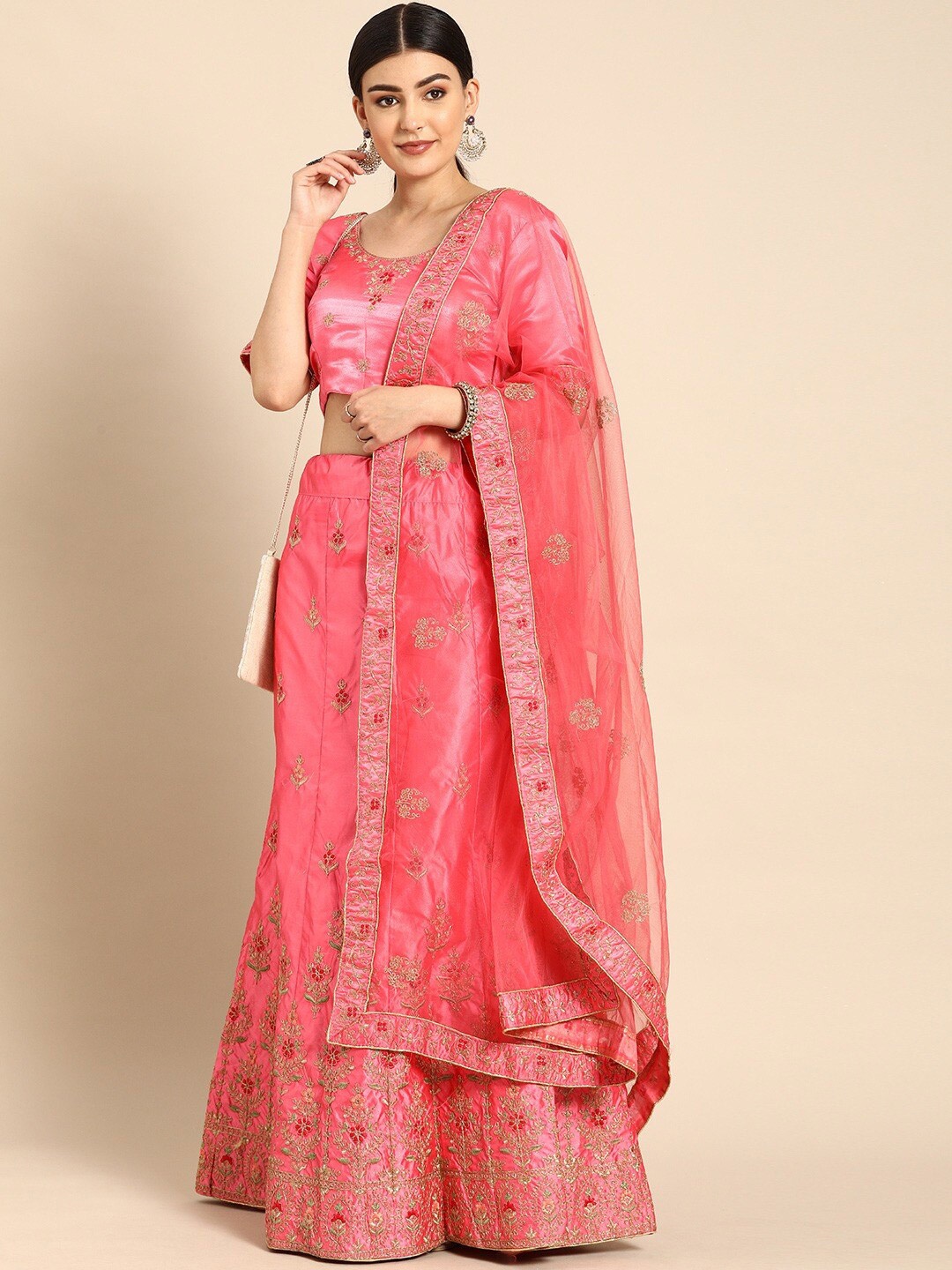 

KALINI Embroidered Semi-Stitched Lehenga & Blouse With Dupatta, Pink