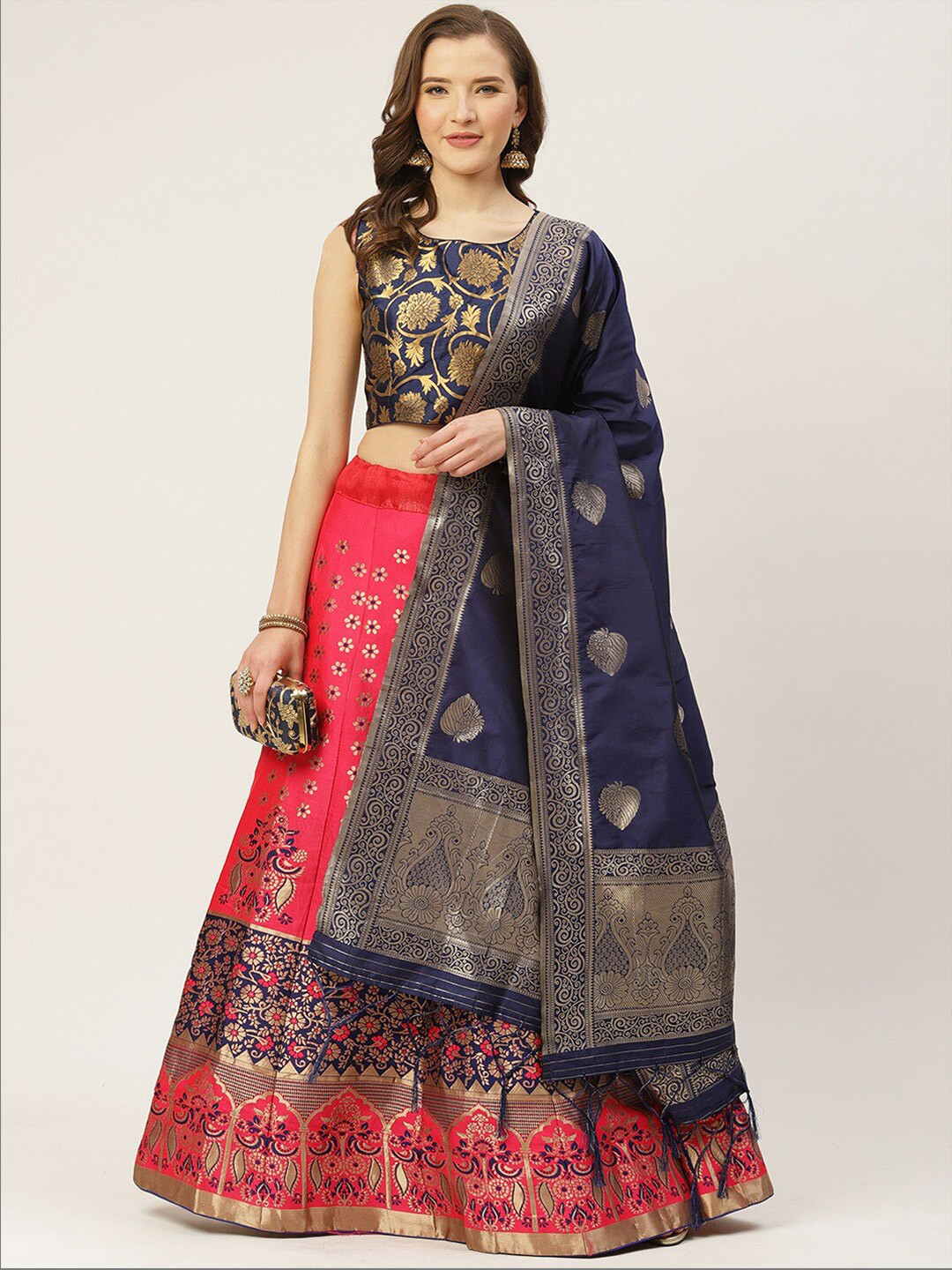 

KALINI Woven Design Semi-Stitched Lehenga & Blouse With Dupatta, Pink