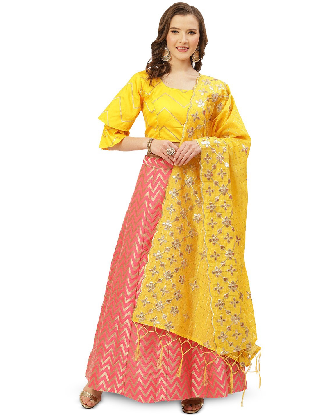 

KALINI Woven Design Semi-Stitched Lehenga & Blouse With Dupatta, Pink