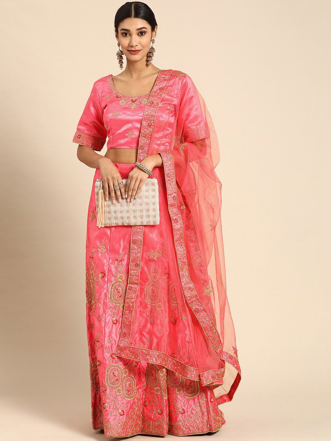 

KALINI Embroidered Semi-Stitched Lehenga & Blouse With Dupatta, Pink