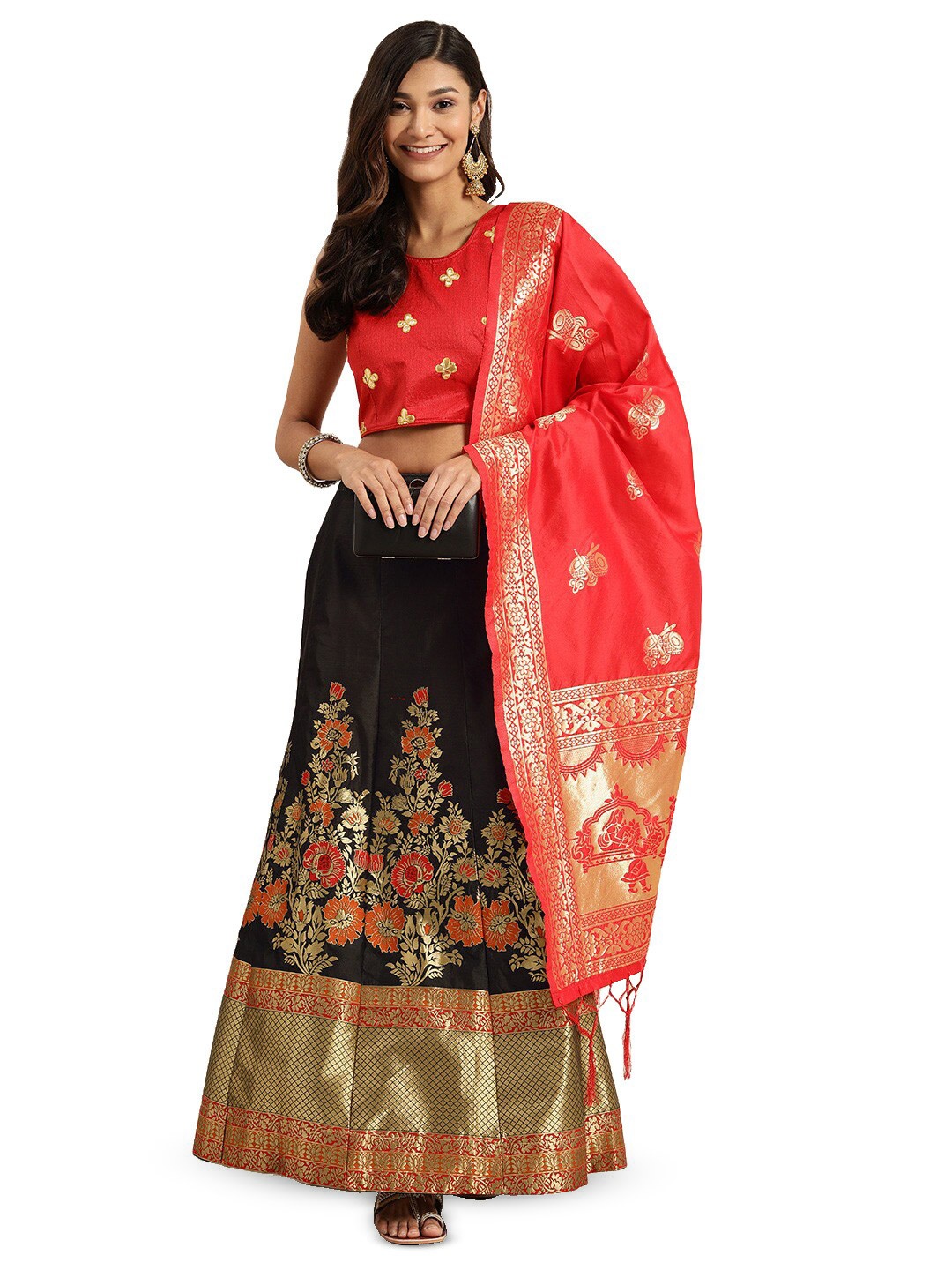 

KALINI Woven Design Semi-Stitched Lehenga & Blouse With Dupatta, Red