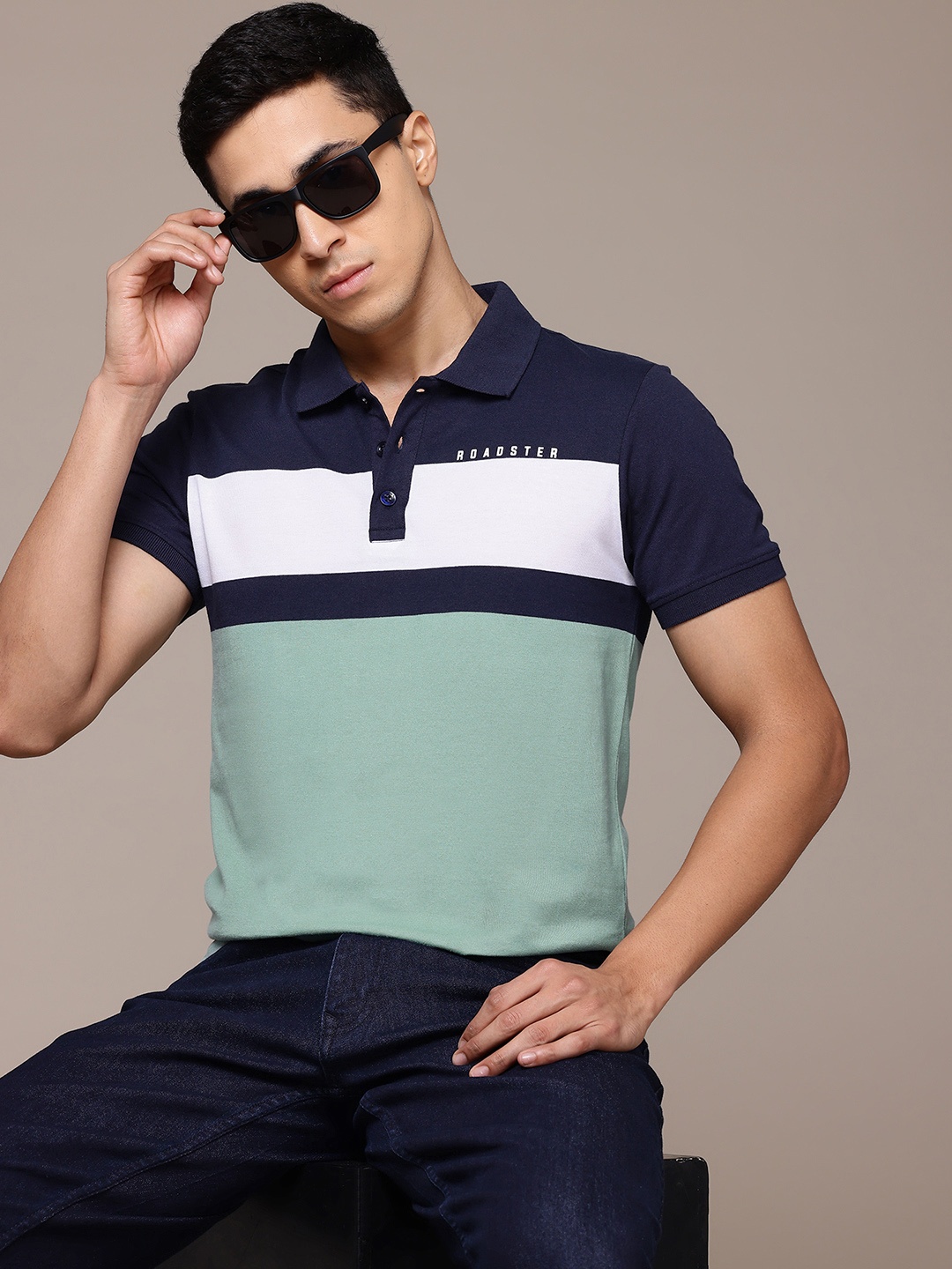 

The Roadster Lifestyle Co. Striped Polo Collar T-shirt, Navy blue