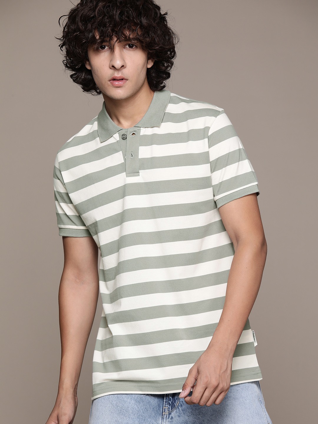 

The Roadster Lifestyle Co. Striped Polo Collar T-shirt, Grey