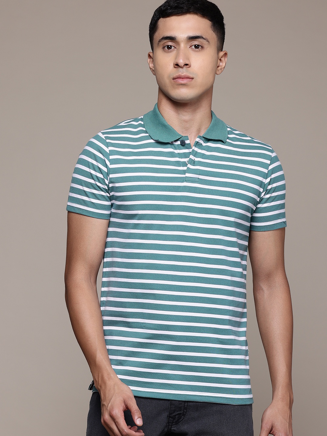 

The Roadster Lifestyle Co. Striped Polo Collar T-shirt, Green