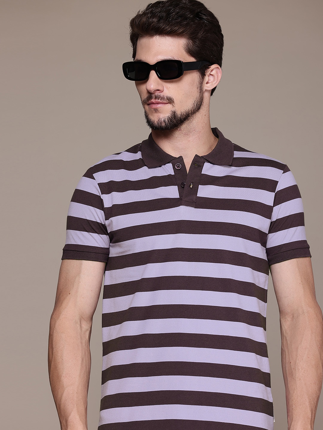 

The Roadster Lifestyle Co. Striped Polo Collar T-shirt, Purple