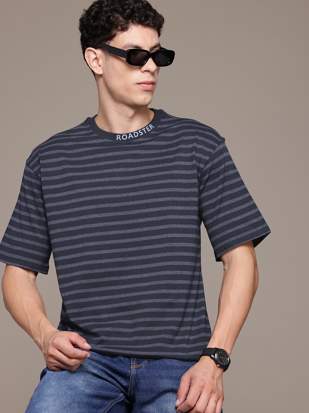 

The Roadster Lifestyle Co. Striped Relaxed Fit T-shirt, Navy blue