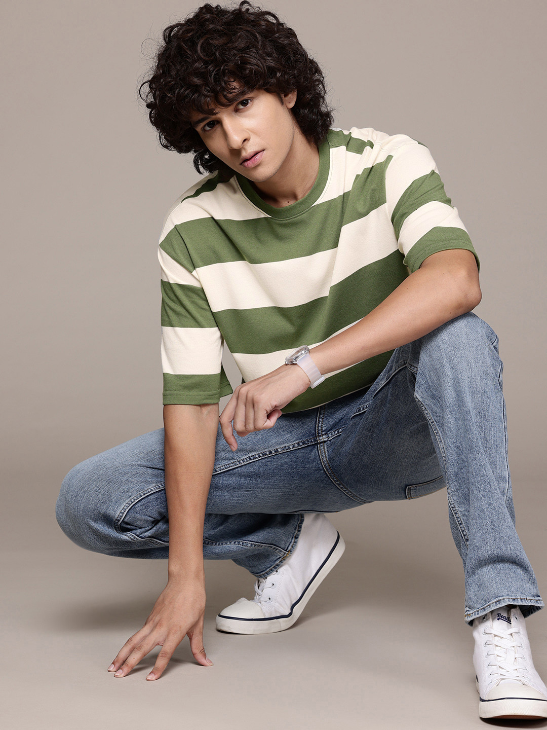

The Roadster Lifestyle Co. Striped Relaxed Fit T-shirt, Olive