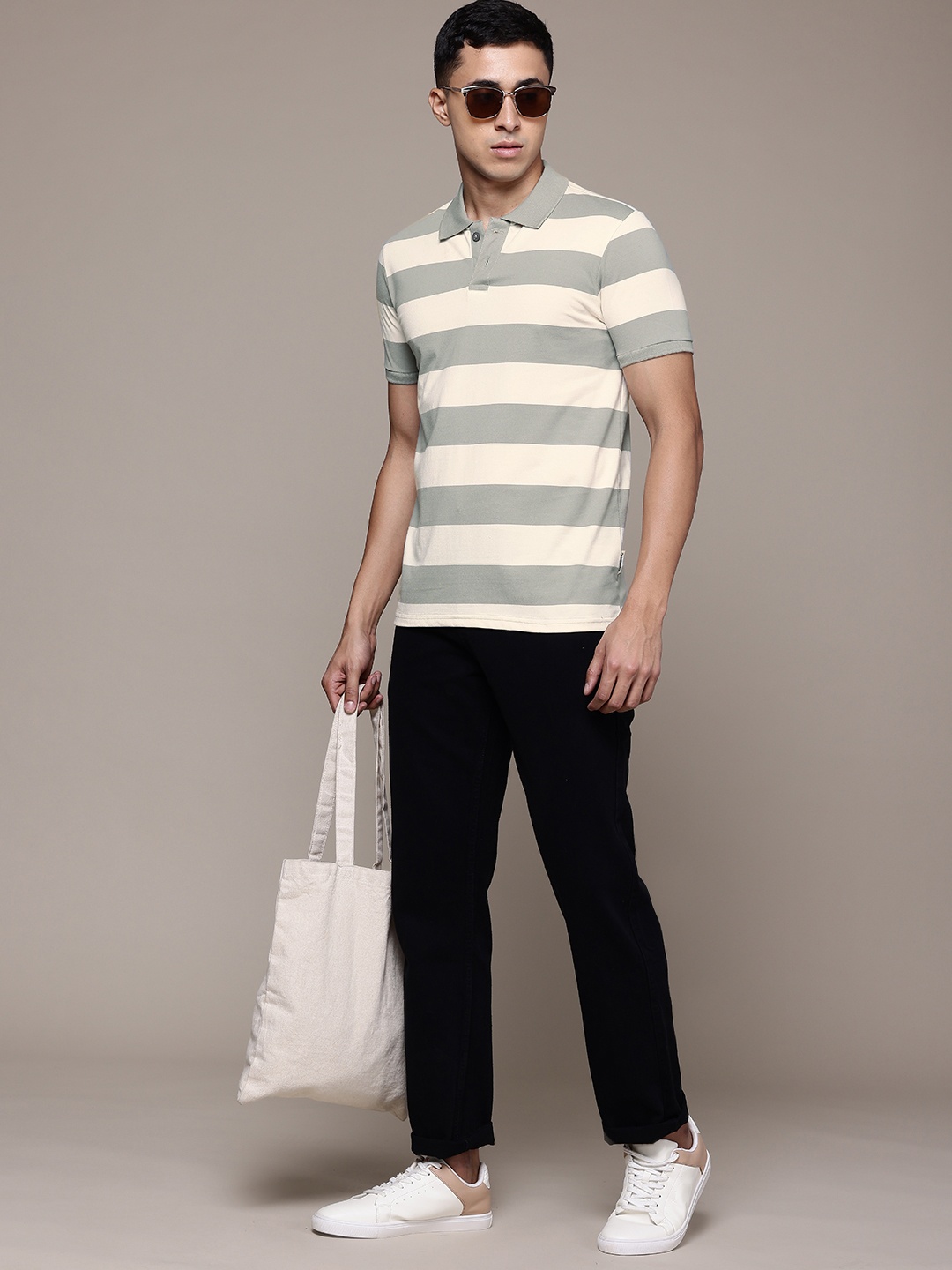 

The Roadster Lifestyle Co. Striped Polo Collar T-shirt, Grey