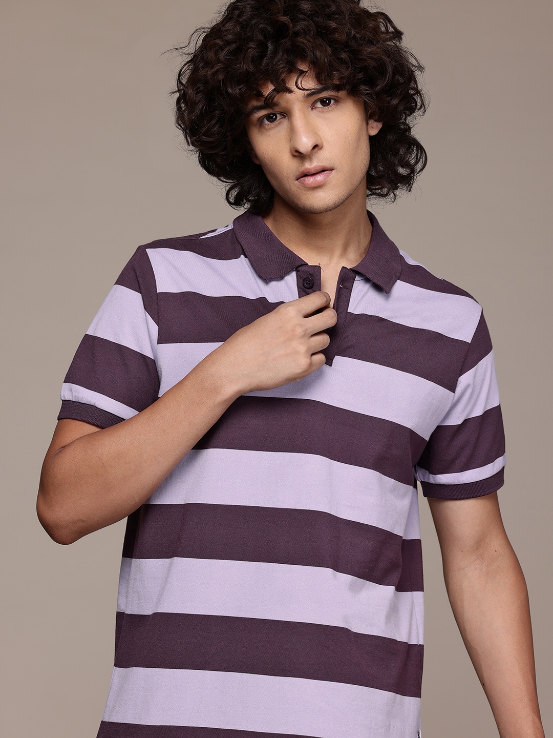 

The Roadster Lifestyle Co. Striped Polo Collar T-shirt, Purple