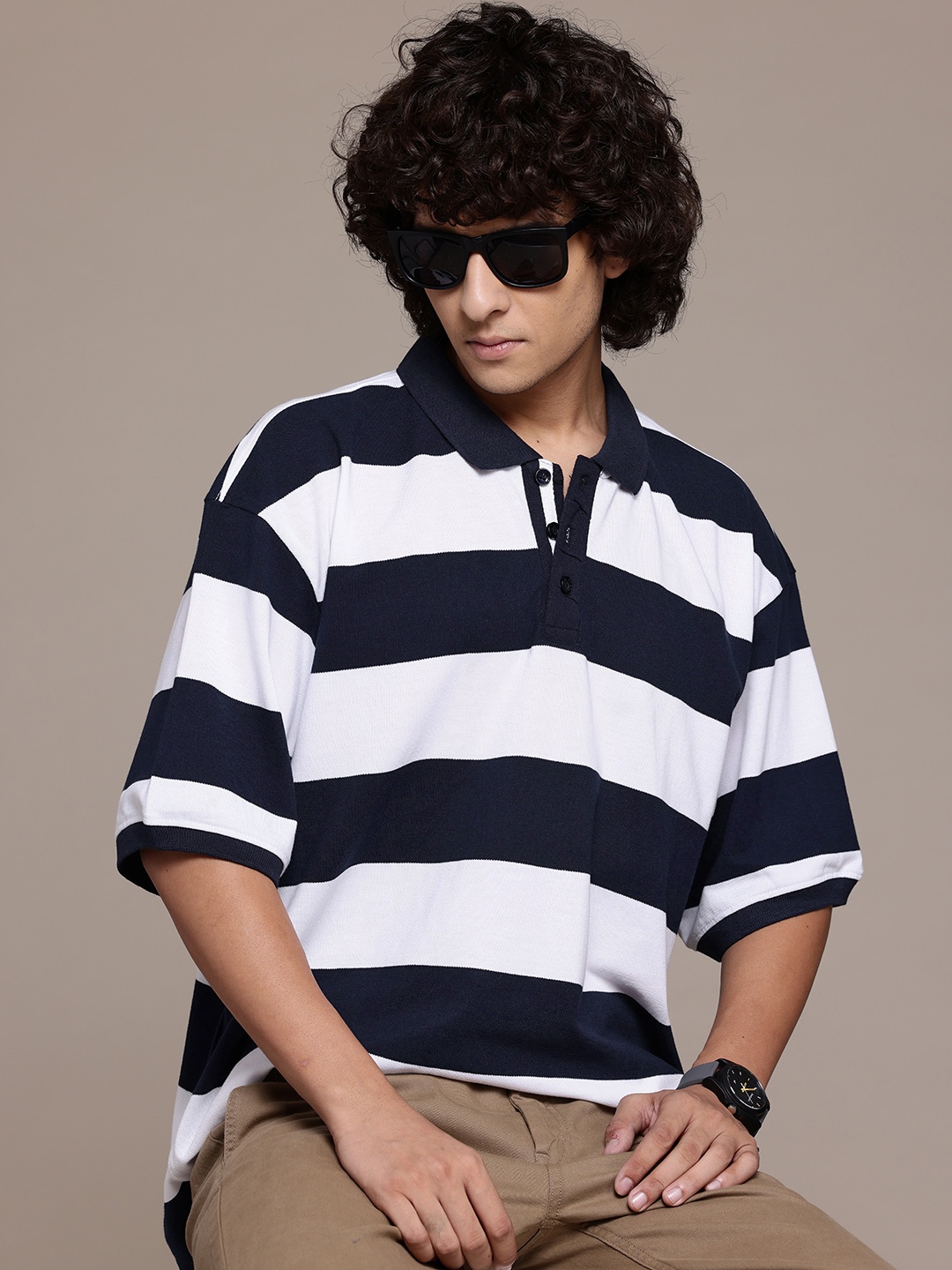 

Roadster Striped Polo Collar T-shirt, White