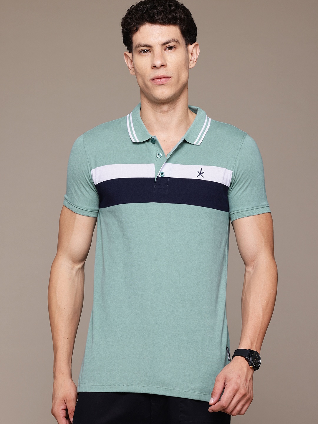 

The Roadster Lifestyle Co. Striped Polo Collar T-shirt, Sea green