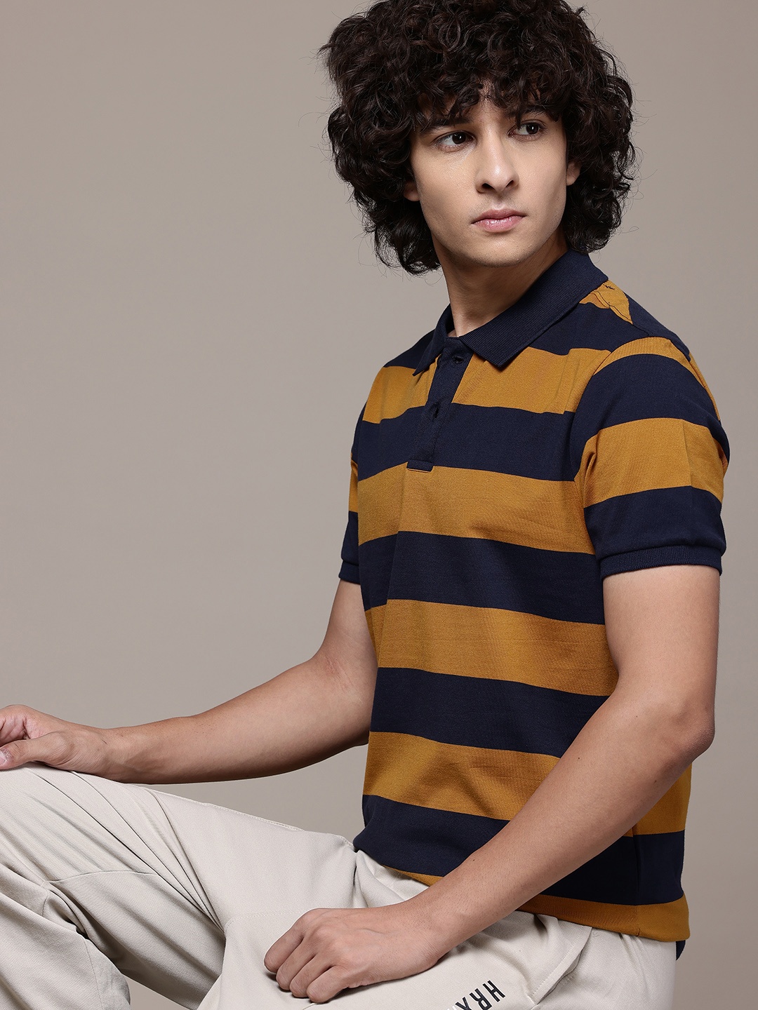 

The Roadster Lifestyle Co. Striped Polo Collar T-shirt, Navy blue