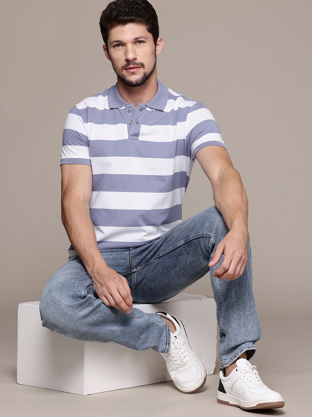 

The Roadster Lifestyle Co. Striped Polo Collar T-shirt, Lavender