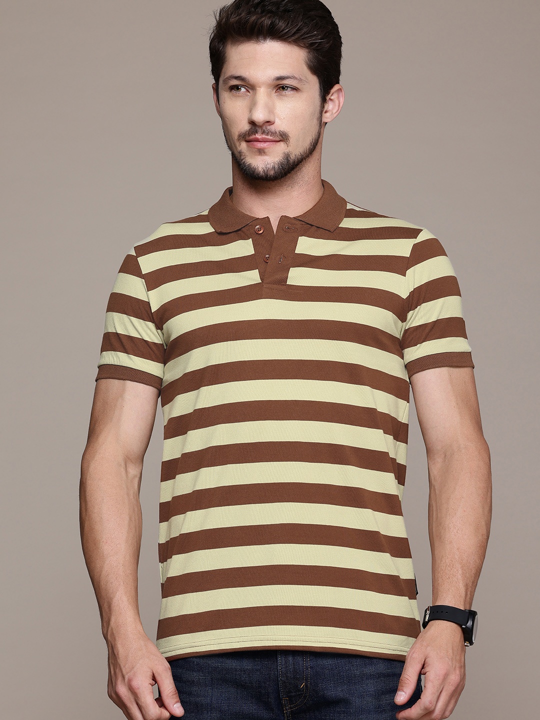 

The Roadster Lifestyle Co. Striped Polo Collar T-shirt, Brown