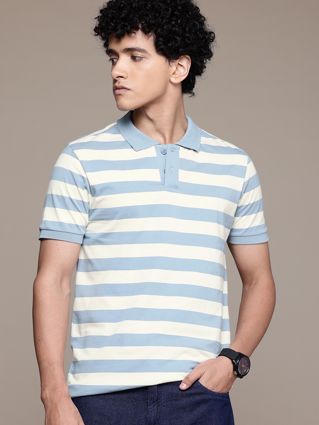 

The Roadster Lifestyle Co. Striped Polo Collar T-shirt, Blue