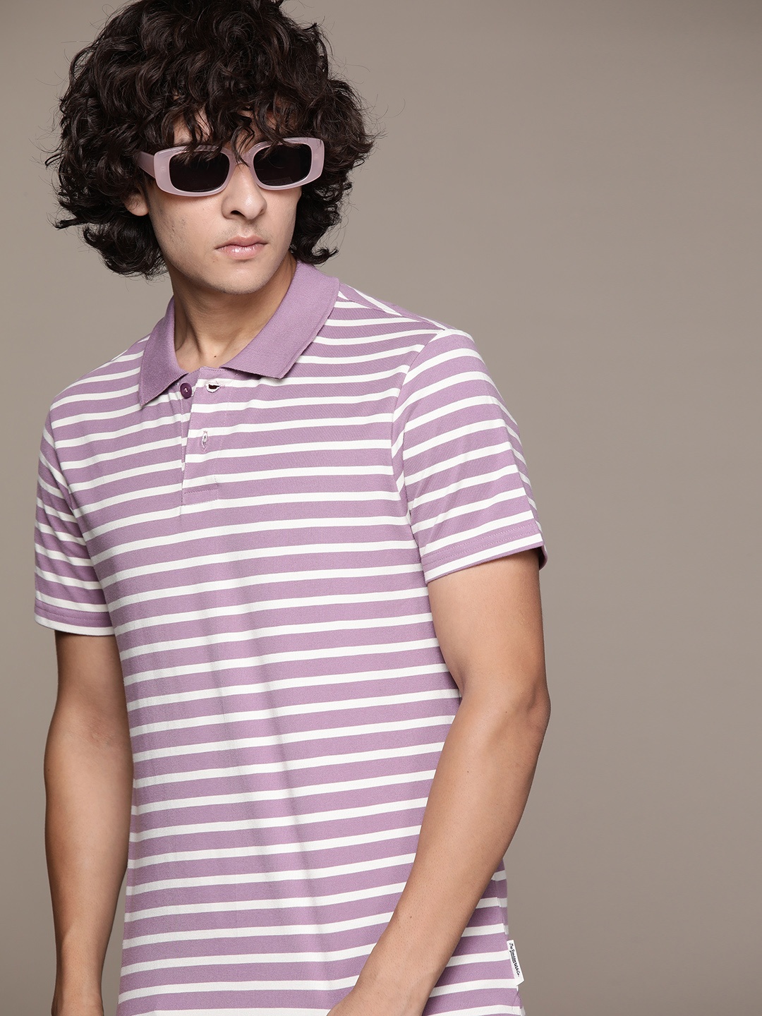 

The Roadster Lifestyle Co. Striped Polo Collar T-shirt, Purple