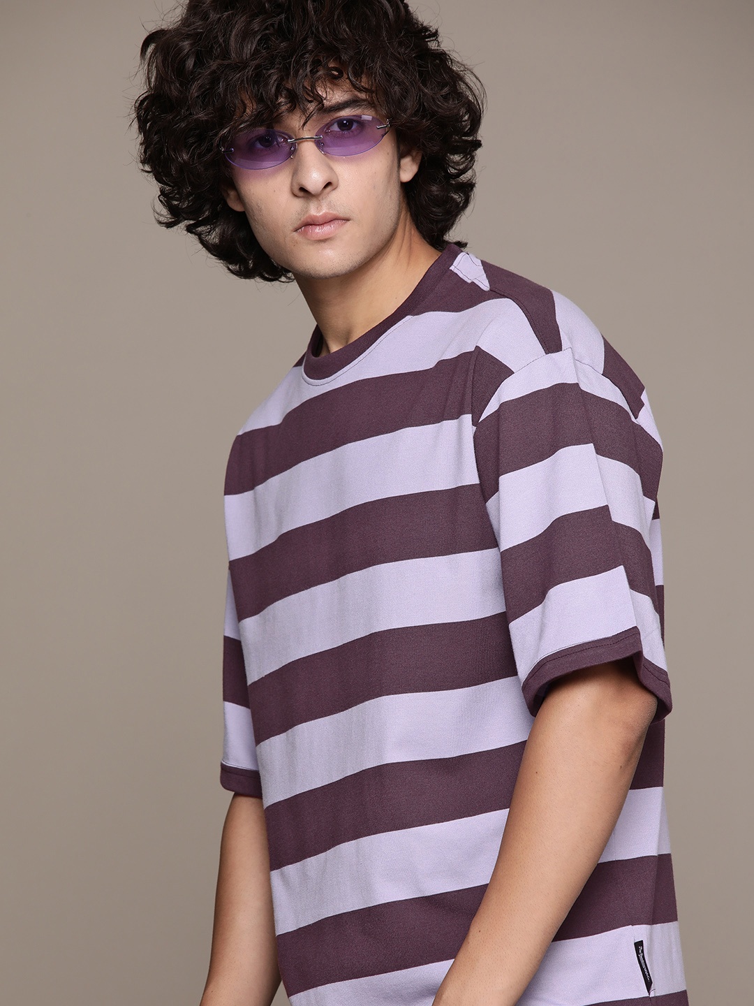 

The Roadster Lifestyle Co. Striped Drop-Shoulder Relaxed Fit T-shirt, Purple