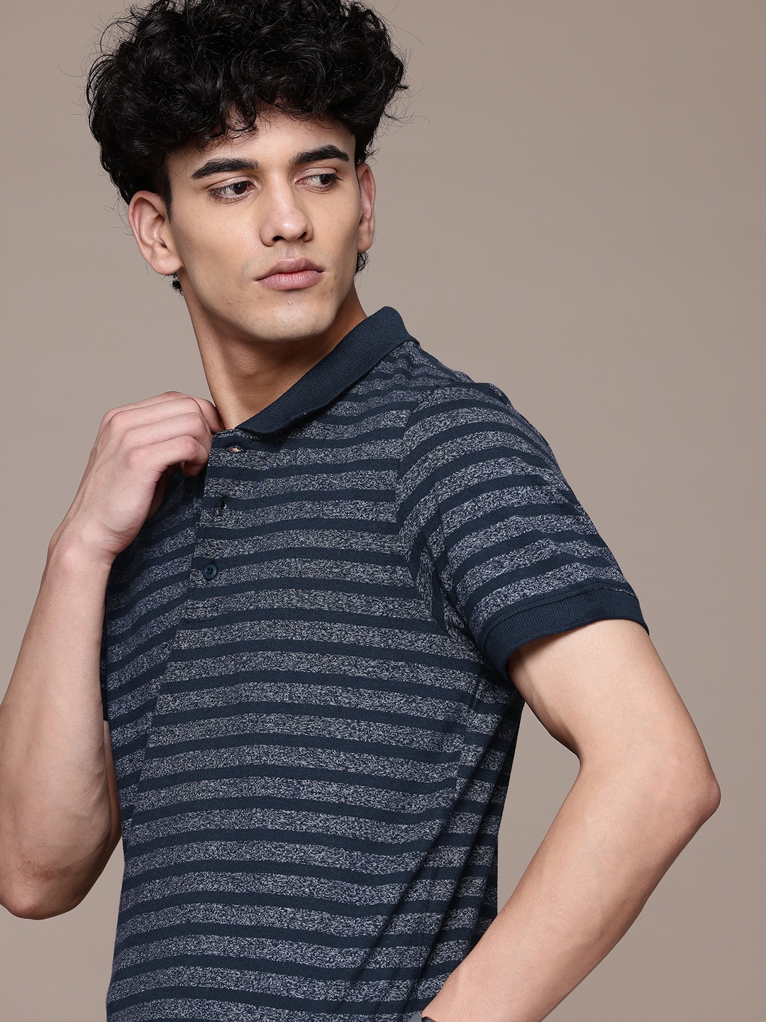 

The Roadster Lifestyle Co. Striped Polo Collar T-shirt, Navy blue