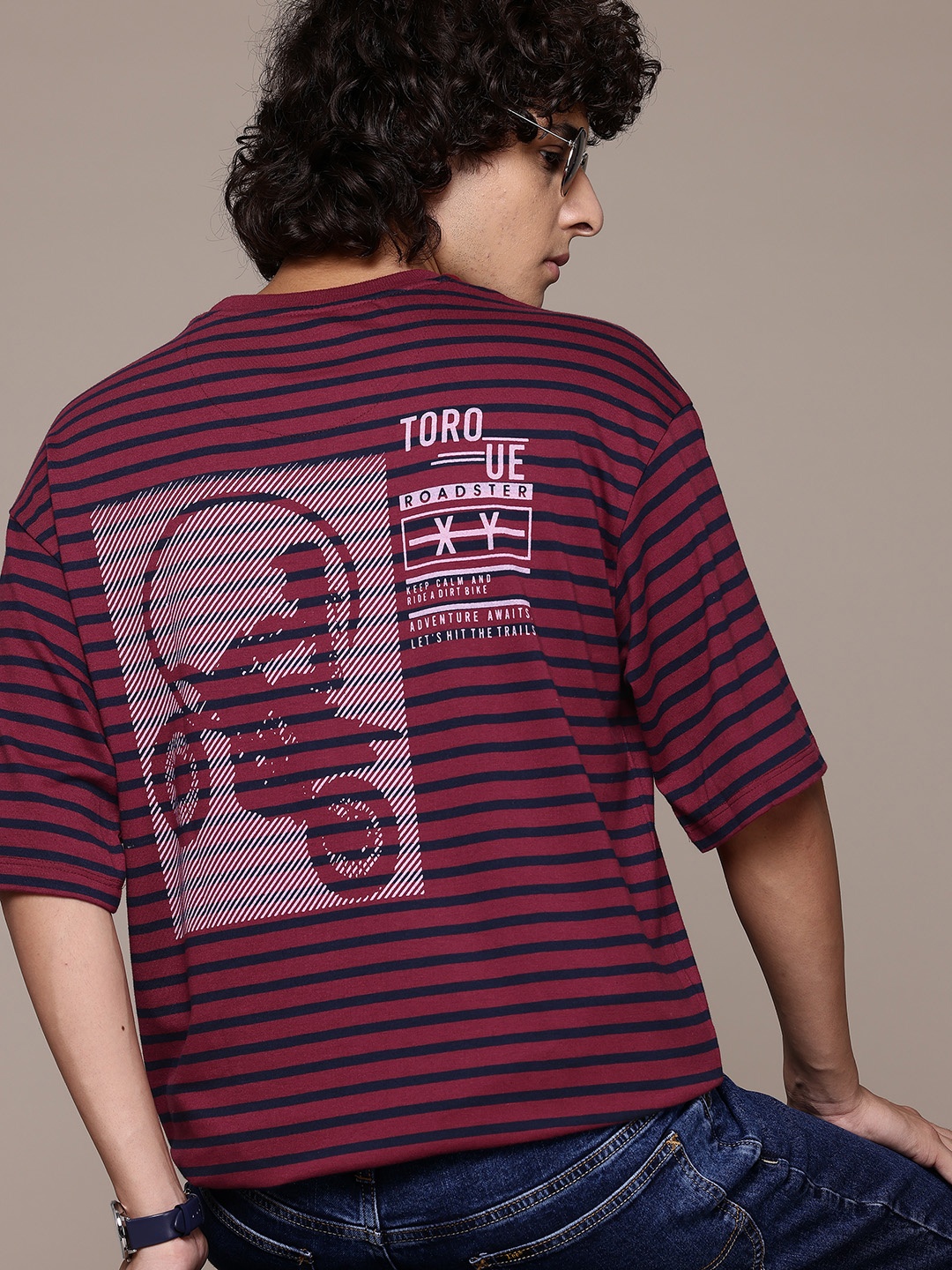 

The Roadster Lifestyle Co. Striped Relaxed Fit T-shirt, Maroon
