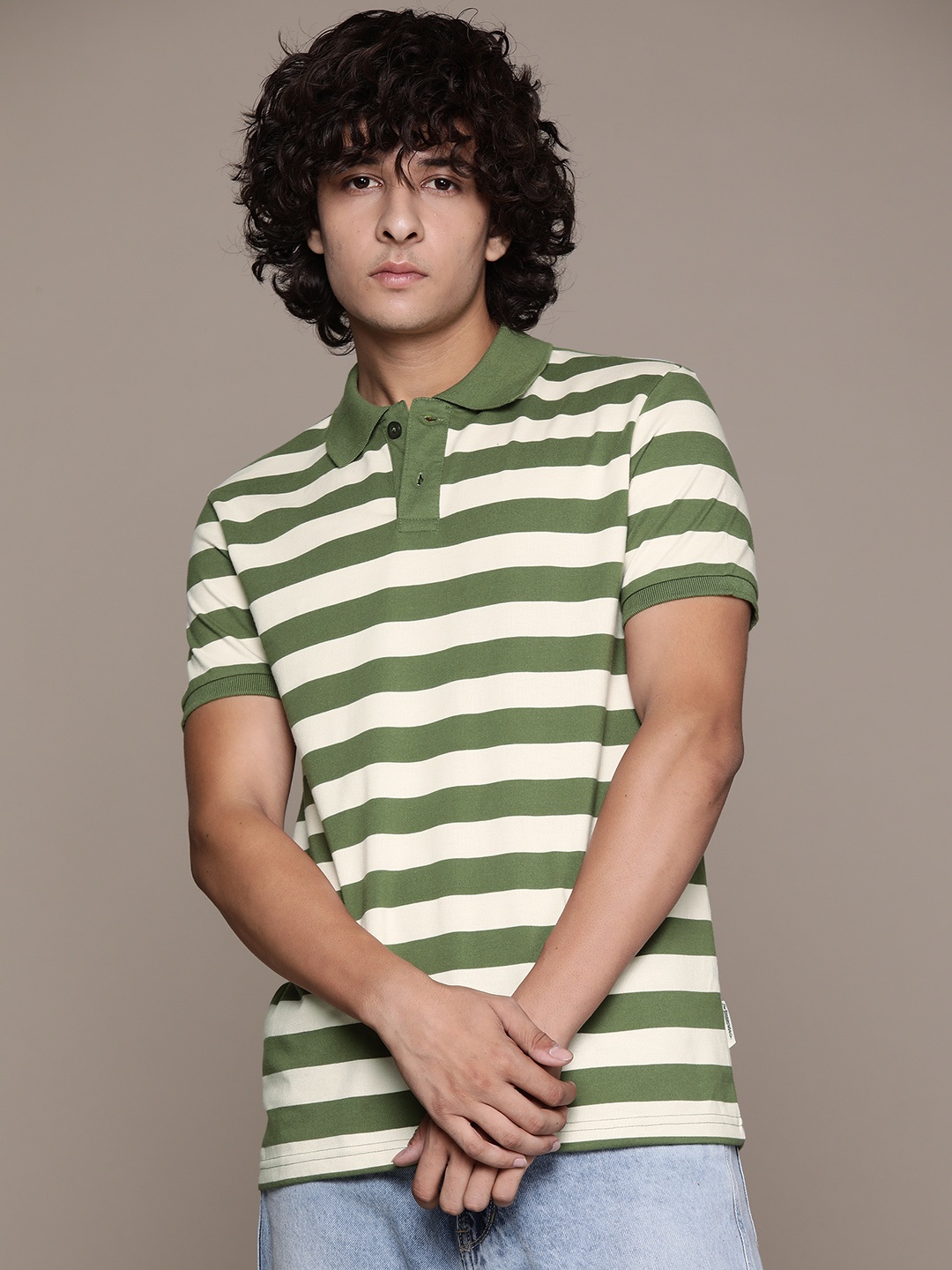 

The Roadster Lifestyle Co. Striped Polo Collar T-shirt, Cream