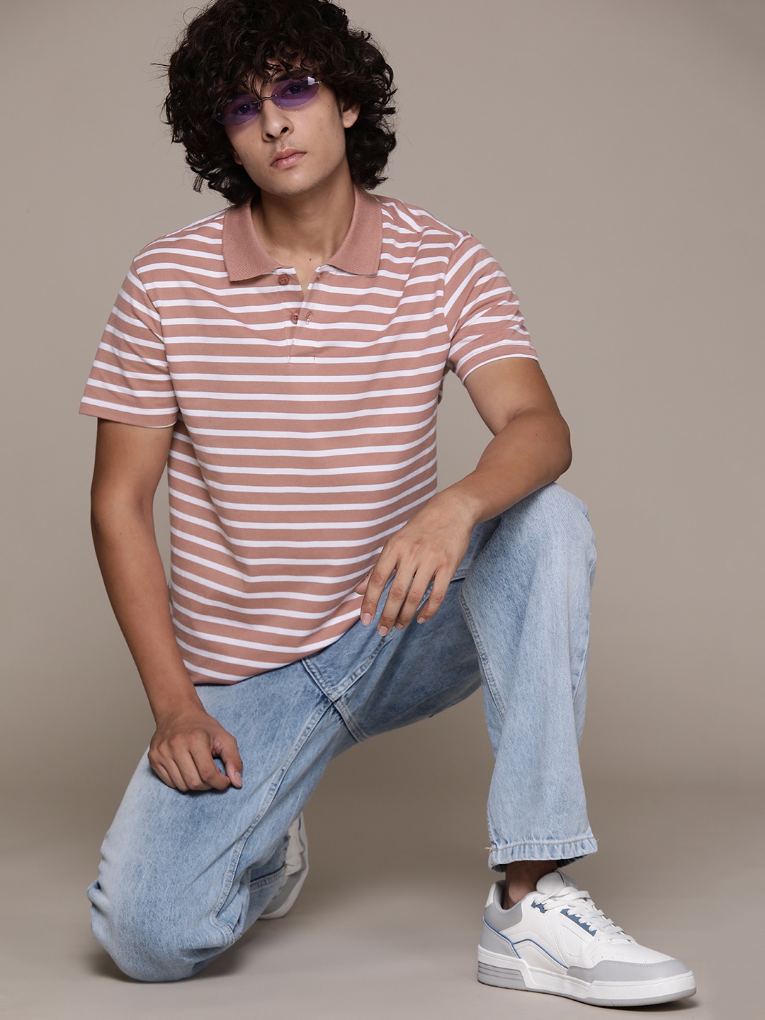 

The Roadster Lifestyle Co. Striped Polo Collar T-shirt, Pink