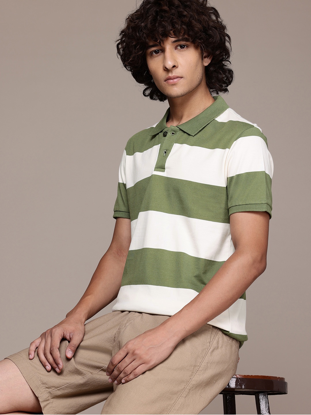 

The Roadster Lifestyle Co. Striped Polo Collar T-shirt, Green