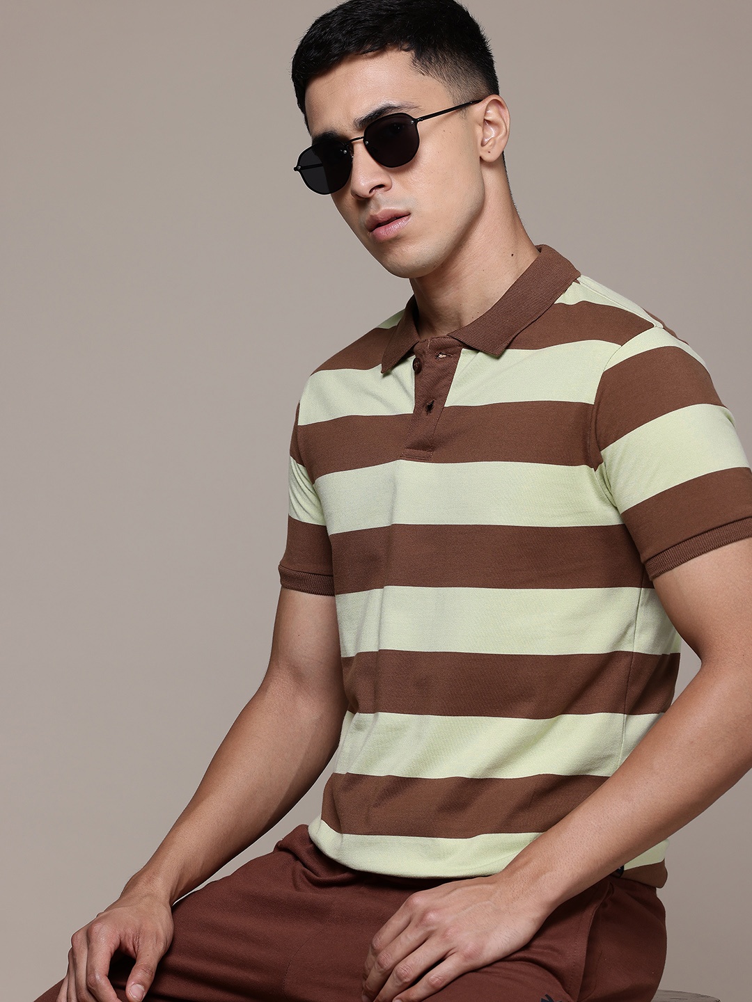 

The Roadster Lifestyle Co. Striped Polo Collar T-shirt, Brown