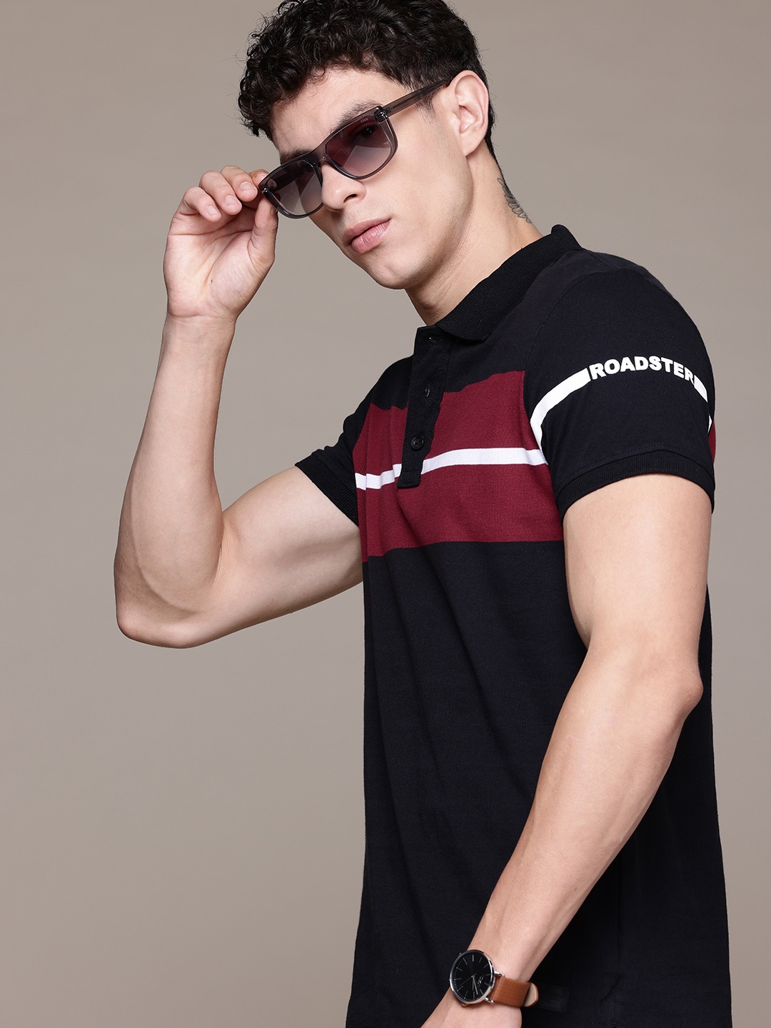 

The Roadster Lifestyle Co. Striped Polo Collar T-shirt, Black