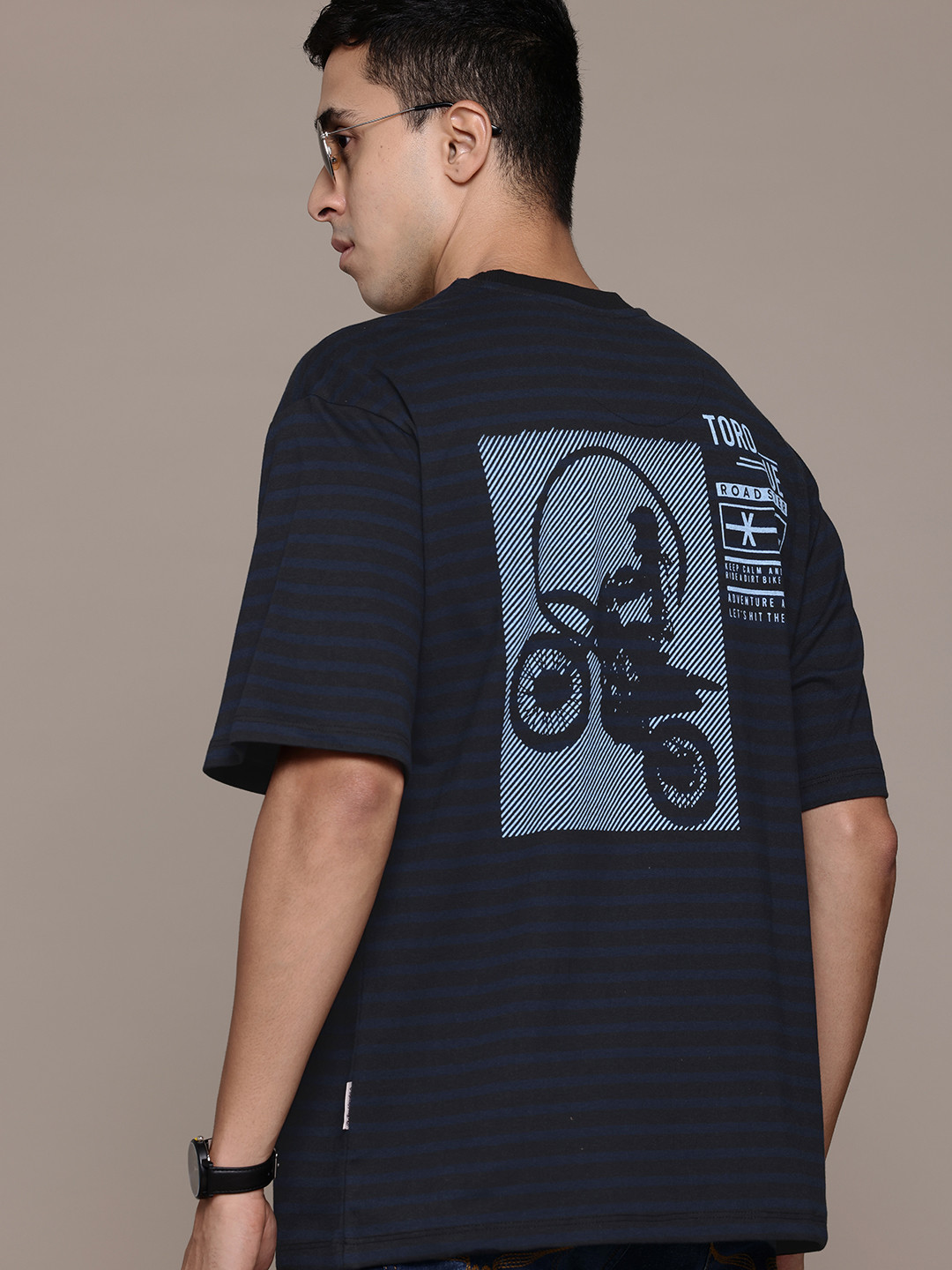 

The Roadster Lifestyle Co. Striped Back Print Relaxed T-shirt, Navy blue