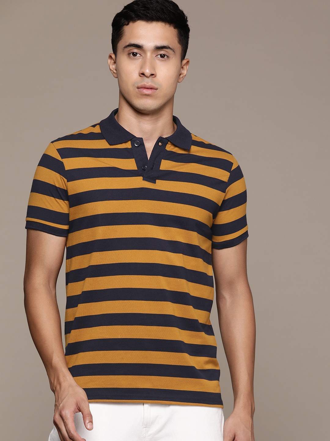 

The Roadster Lifestyle Co. Striped Polo Collar T-shirt, Mustard