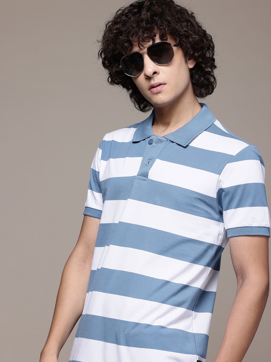 

The Roadster Lifestyle Co. Striped Polo Collar T-shirt, Blue