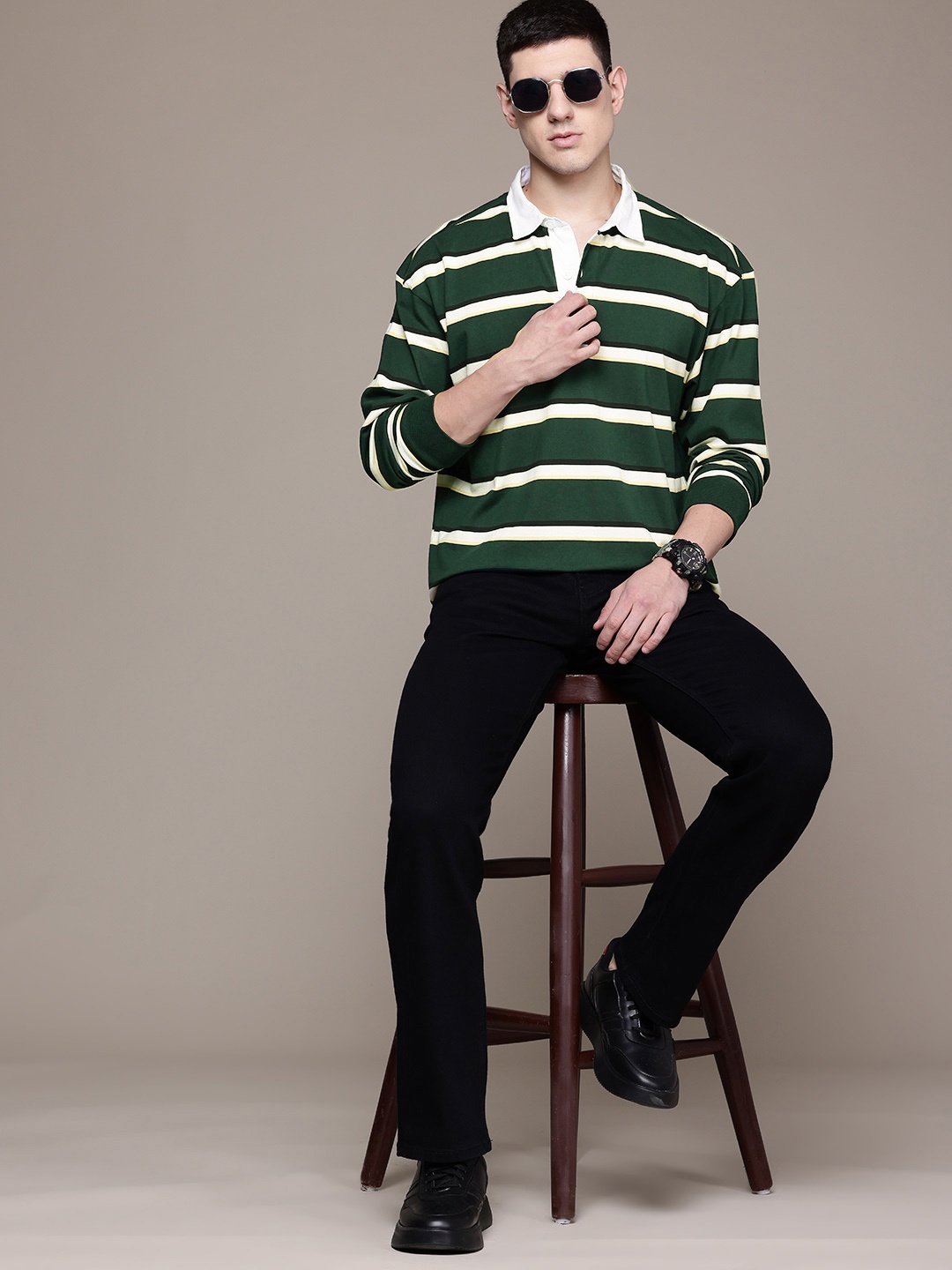 

The Roadster Lifestyle Co. Striped Polo Collar T-shirt, Green