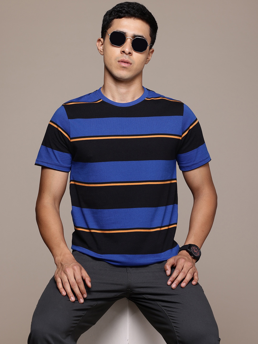 

The Roadster Lifestyle Co. Striped Relaxed Fit T-shirt, Blue