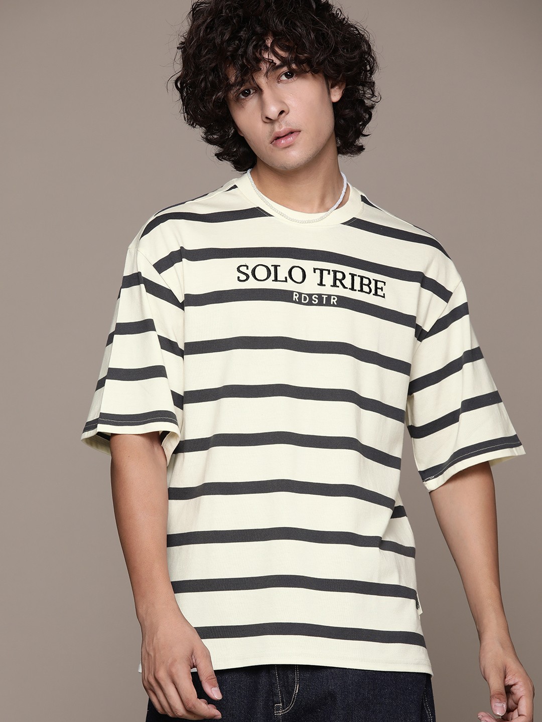 

The Roadster Lifestyle Co. Striped Relaxed Fit T-shirt, Cream