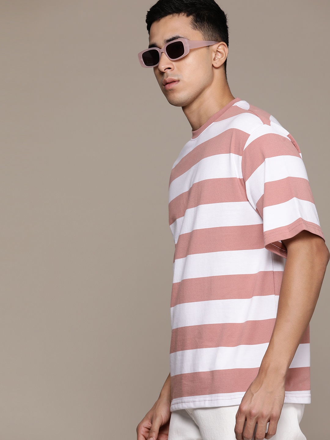

The Roadster Lifestyle Co. Striped Relaxed Fit T-shirt, Rose