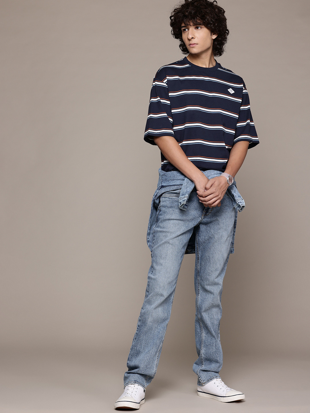 

The Roadster Lifestyle Co. Striped Oversized T-shirt, Navy blue