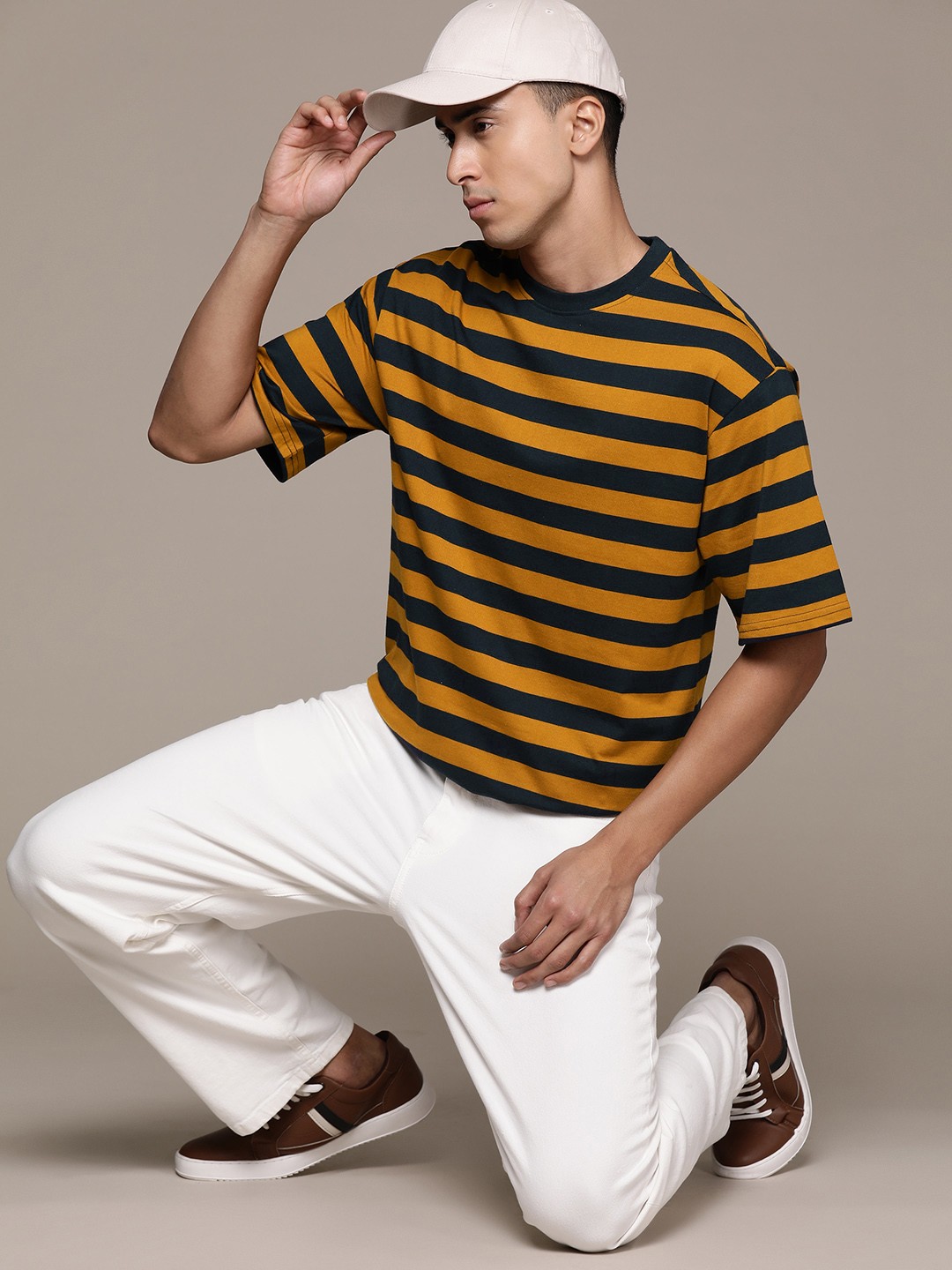

The Roadster Lifestyle Co. Striped Relaxed Fit T-shirt, Mustard