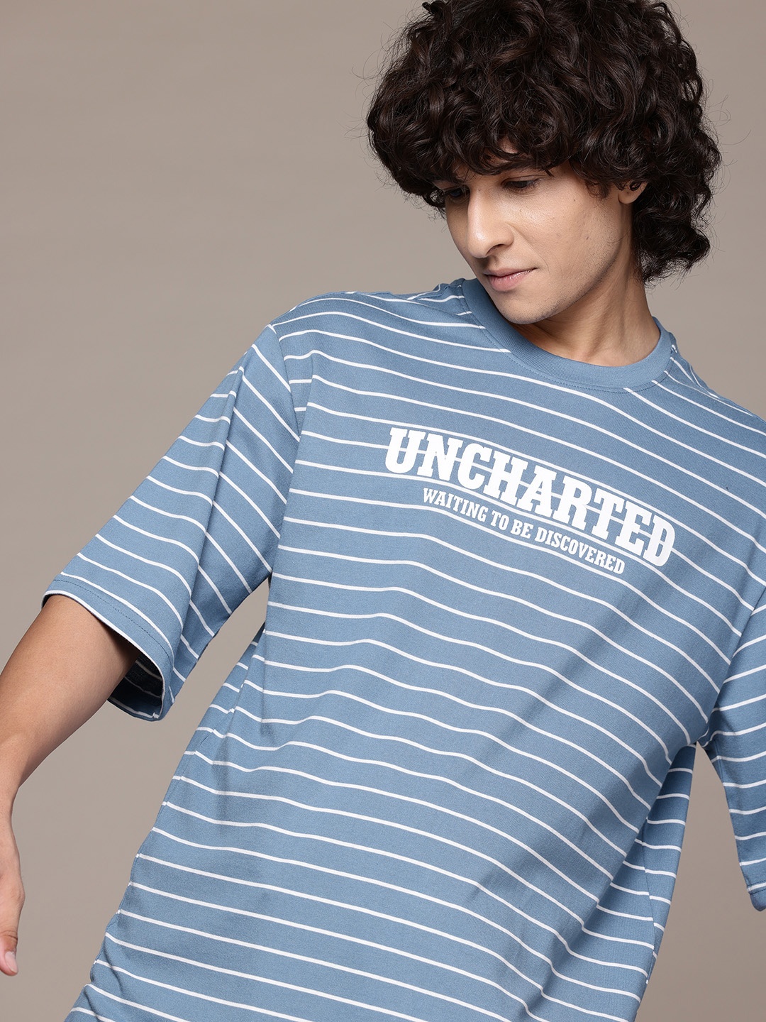 

The Roadster Lifestyle Co. Striped Drop-Shoulder Oversized T-shirt, Blue