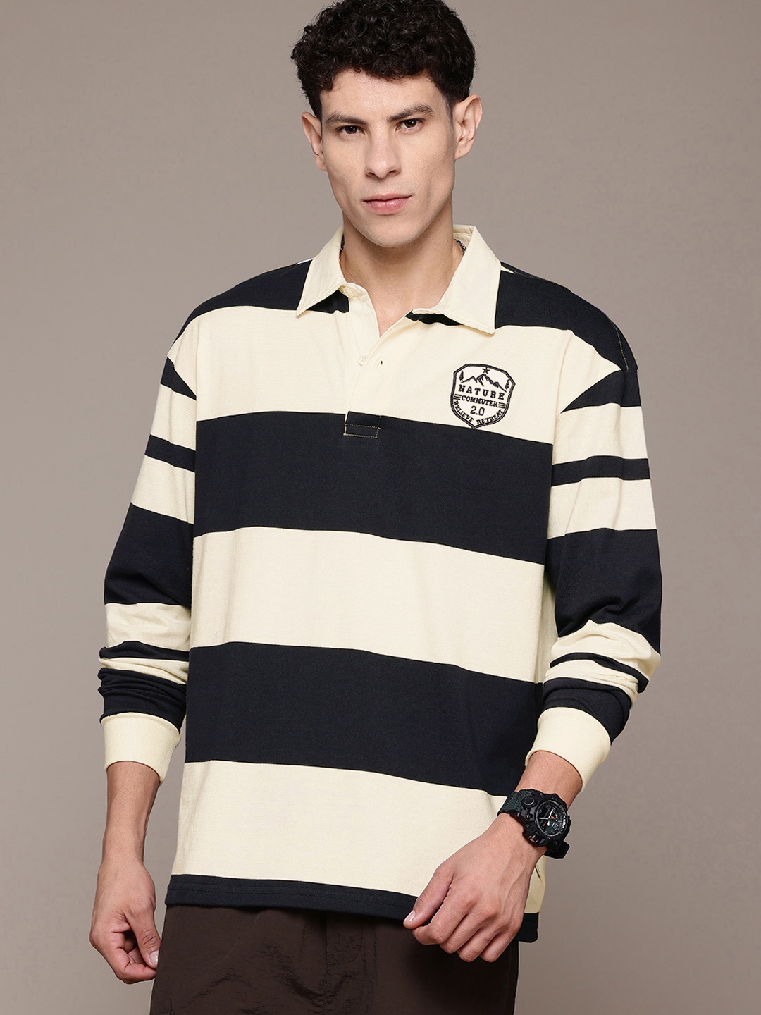 

The Roadster Lifestyle Co. Striped Polo Collar T-shirt, Navy blue