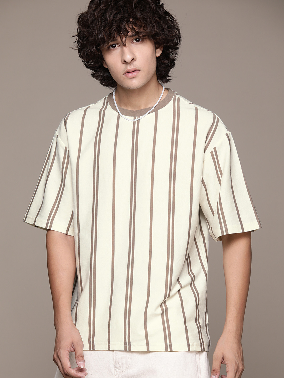 

The Roadster Lifestyle Co. Striped Relaxed Fit T-shirt, Cream