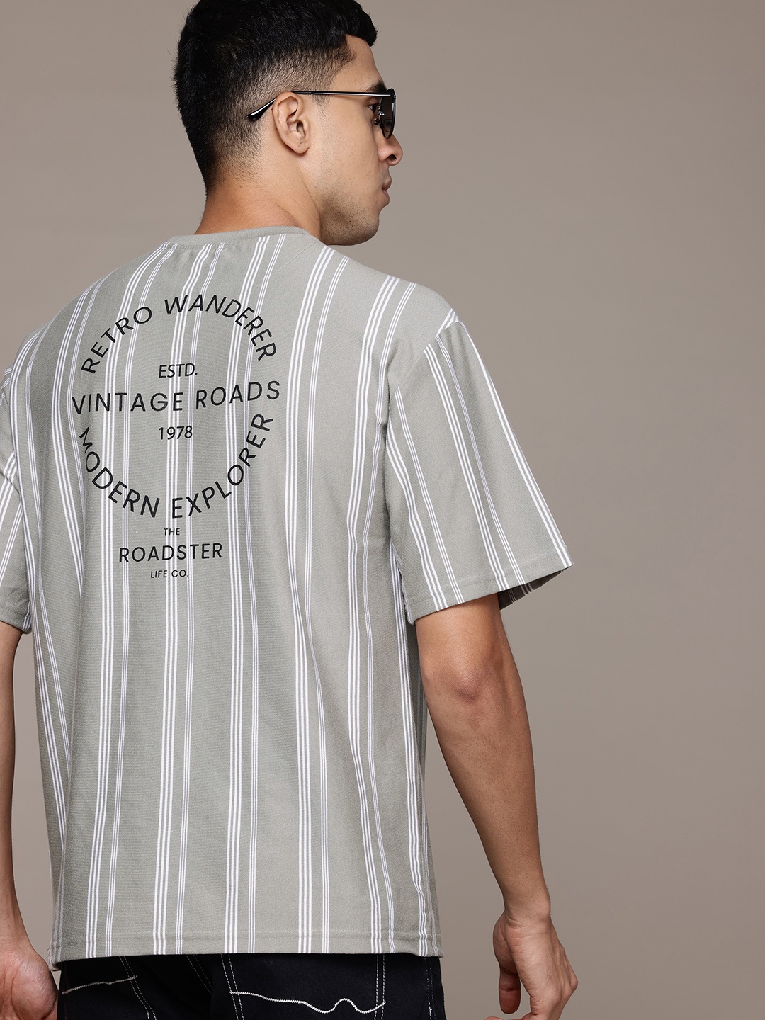 

The Roadster Lifestyle Co. Striped Drop-Shoulder Relaxed Fit T-shirt, Grey