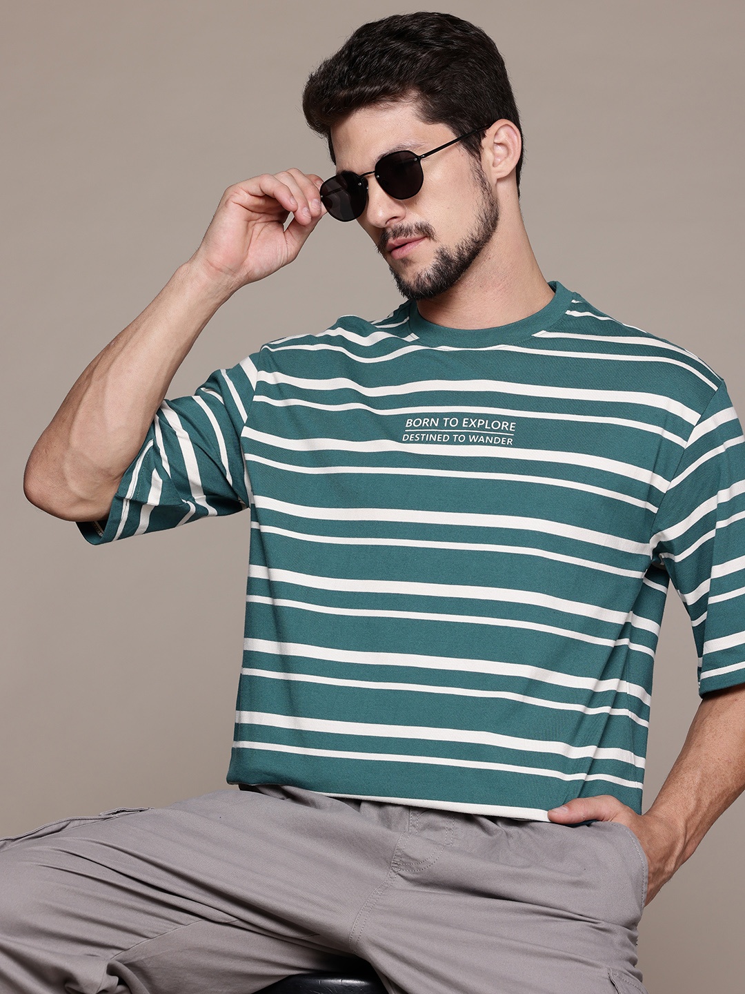 

The Roadster Lifestyle Co. Striped Drop-Shoulder Oversized T-shirt, Teal