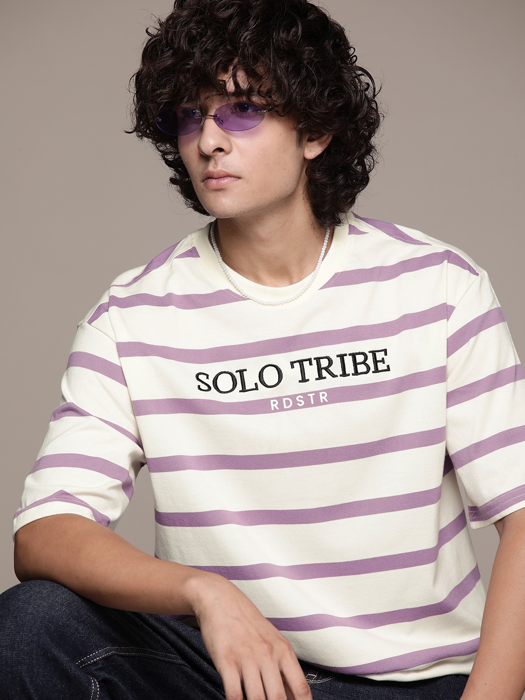 

The Roadster Lifestyle Co. Striped Relaxed Fit T-shirt, Cream