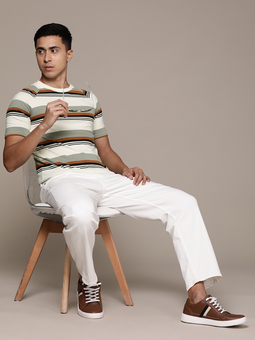 

The Roadster Lifestyle Co. Striped Raglan Sleeve T-shirt, Cream