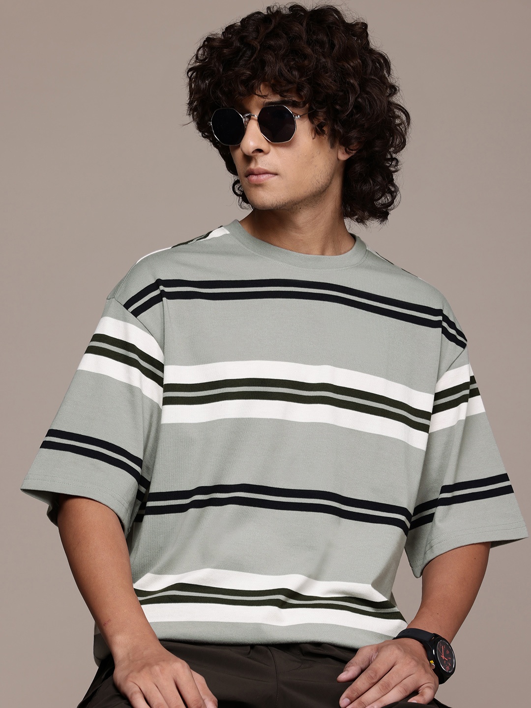

The Roadster Lifestyle Co. Striped Relaxed Fit T-shirt, Green