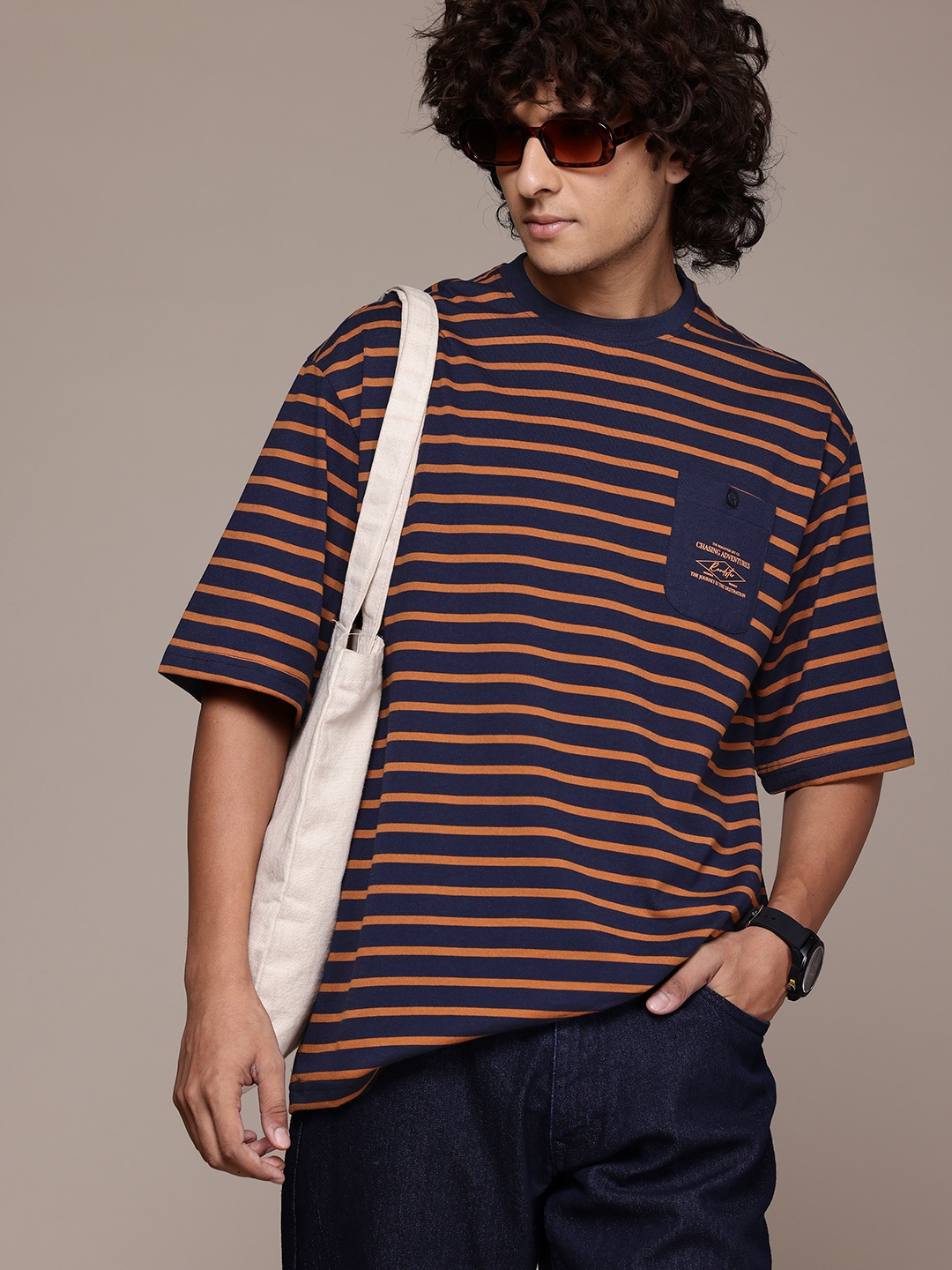 

The Roadster Lifestyle Co. Striped Relaxed Fit T-shirt, Navy blue