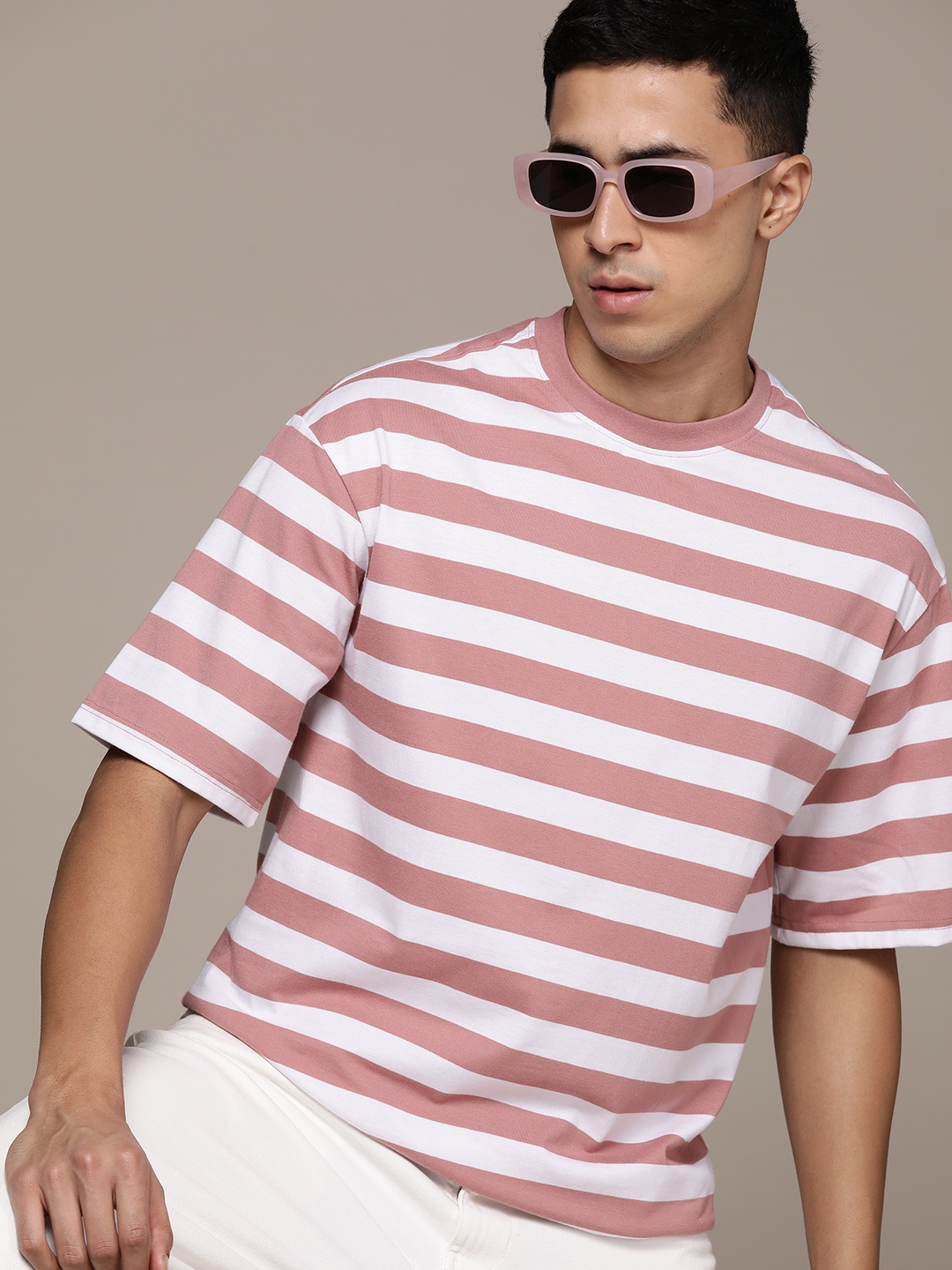 

The Roadster Lifestyle Co. Striped Relaxed Fit T-shirt, Rose