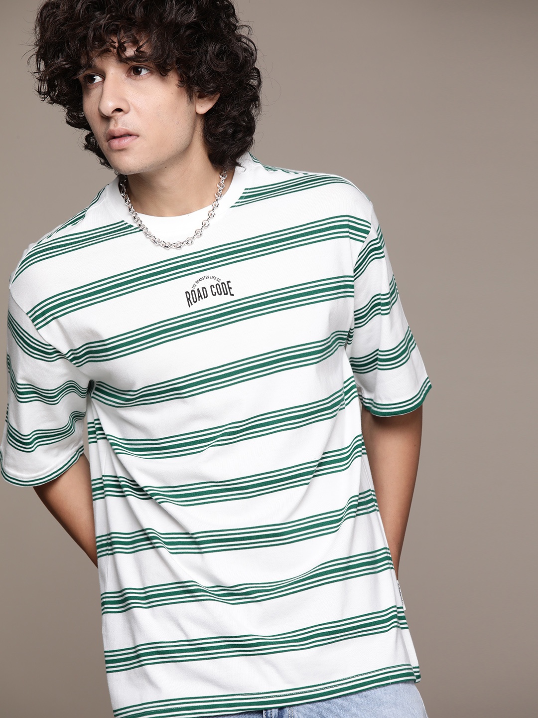 

The Roadster Lifestyle Co. Striped Relaxed Fit T-shirt, White